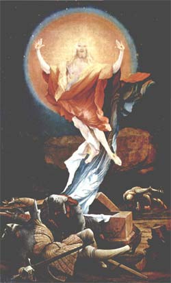 Mathis Gothart Grünewald: Isenheimer Altar, ehemals Hauptaltar des Antoniterklosters in Isenheim/Elsaß, zweite Schauseite, rechter Flügel: Auferstehung 